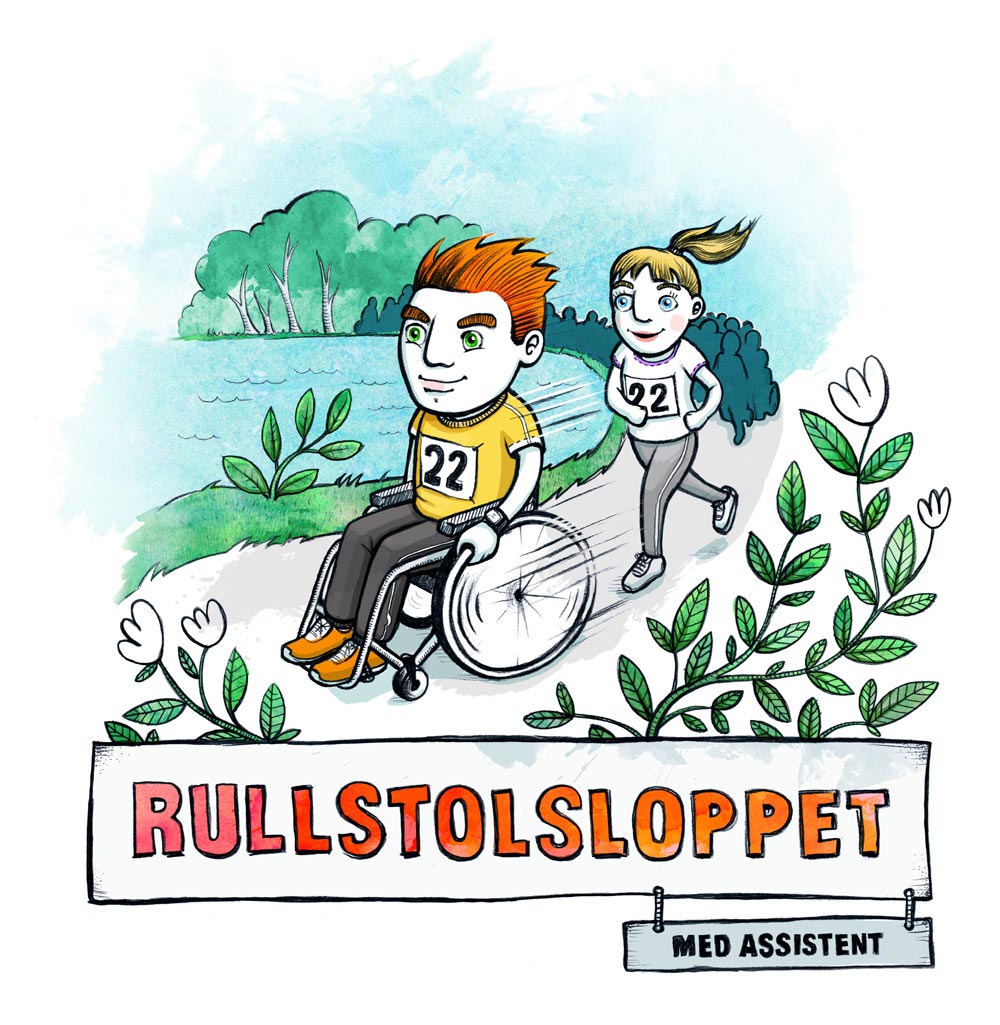 Illustration av tävlande i rullstolsloppet