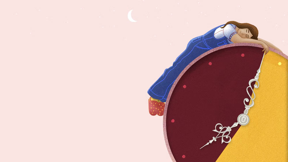 En animerad bild av en person som ligger på en måne